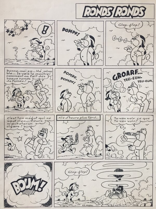 Mas, Pifou, planche gag Ronds Ronds, Pif Gadget#180, 1972. - Planche originale
