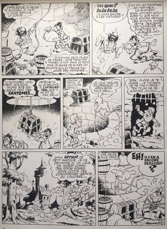 Cézard, Arthur le fantôme, Arthur et le trou sans fond, Pif Gadget#201, planche n°9, 1973. - Planche originale
