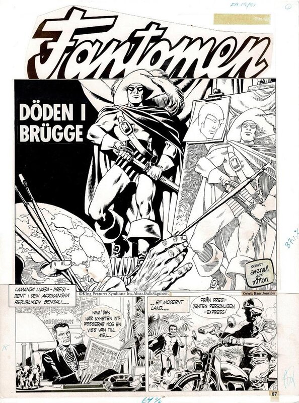 Jean-Yves Mitton, Donne Avenell, Lee Falk, Sy Barry, Mitton, Le Fantôme, Episode 6, Mort à Bruges, planche n°1 titre, 1991. - Comic Strip