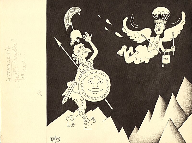 Eurydice et Icare par Albert Dubout - Illustration originale
