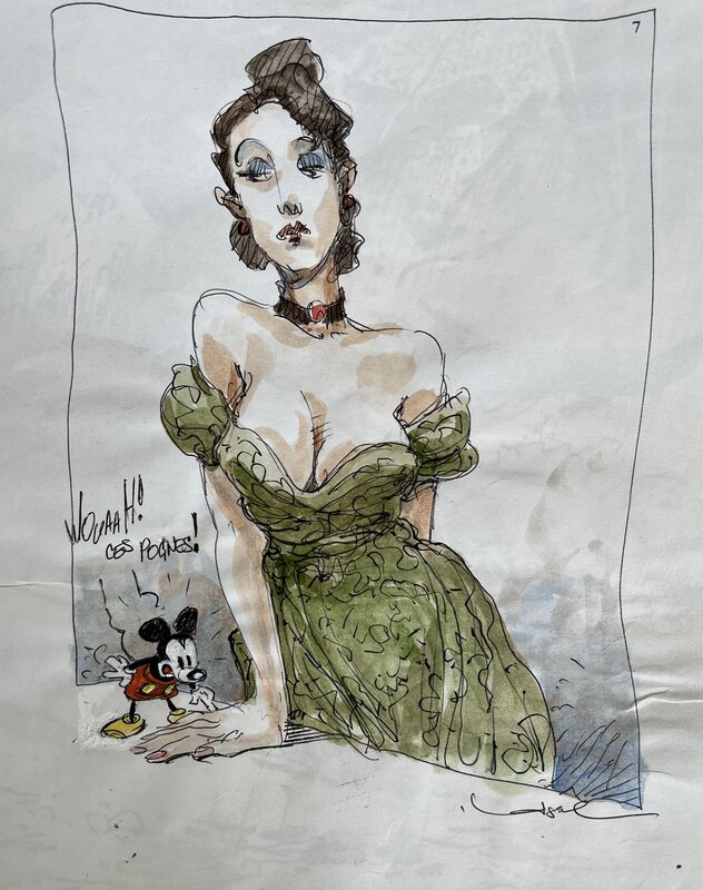 Régis Loisel, Mickey et jeune femme - Illustration originale
