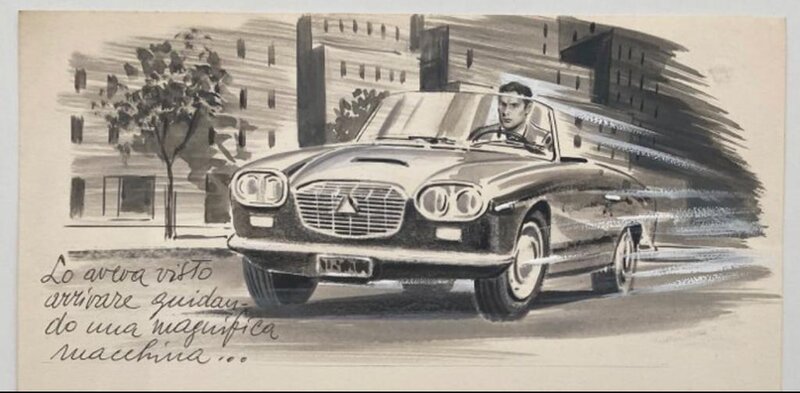 Sortie en cabriolet by Enzo Magni - Original Illustration