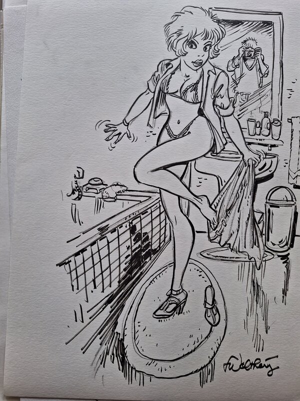 François Walthéry, Natacha dans sa salle de bain - Original Illustration