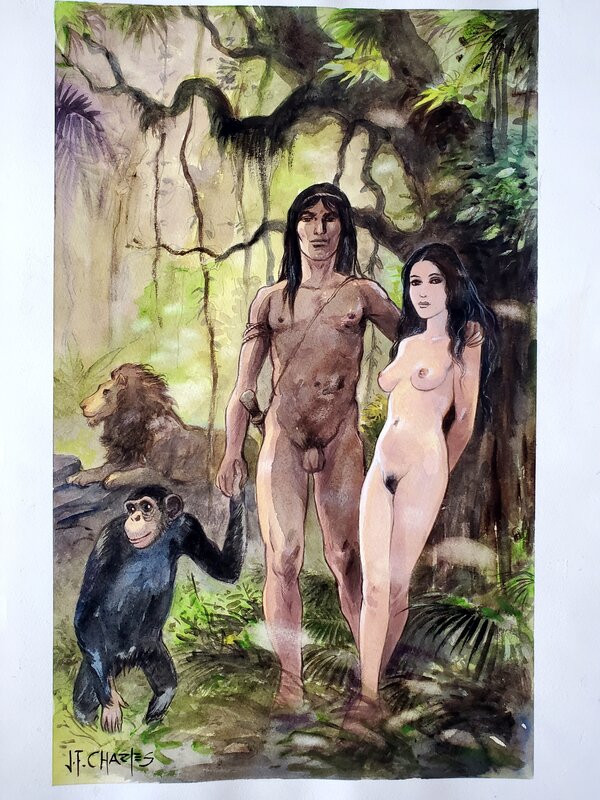 En vente - Jean-François Charles, TARZAN ET JANE couleur directe - Illustration originale