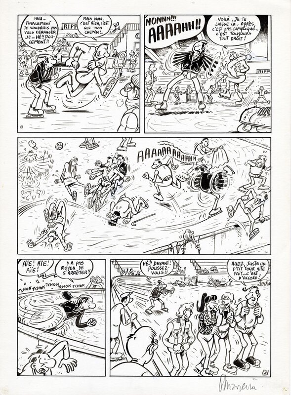 For sale - Frank Margerin, Chez Lucien - Histoire courte Lucien à la patinoire - Planche originale 3 - Comic Strip