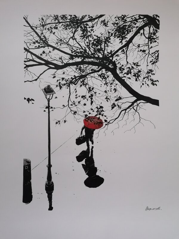 Parapluie rouge... par Christophe Chabouté - Illustration originale