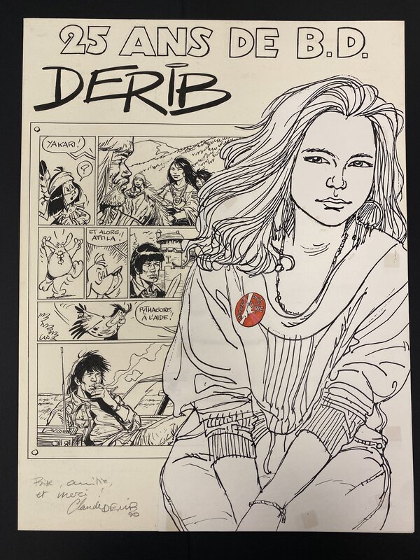 Derib - Dessin Original Affiche - 25 ans de BD - Yakari - Buddy Longway - Comic Strip