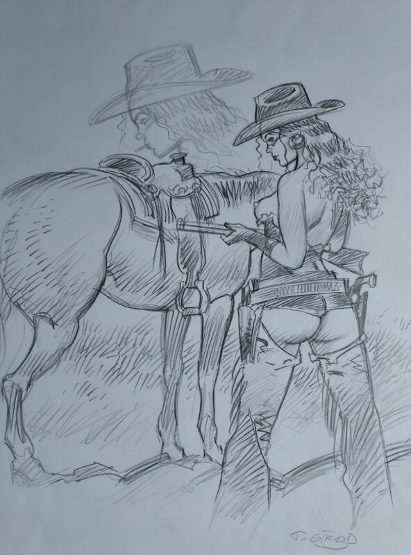 Cowgirl's gun by Thierry Girod - Original Illustration