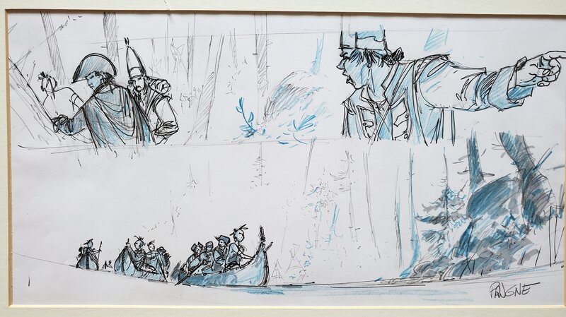 Patrick Prugne, Canoe BAY  crayonné préparatoire - Œuvre originale