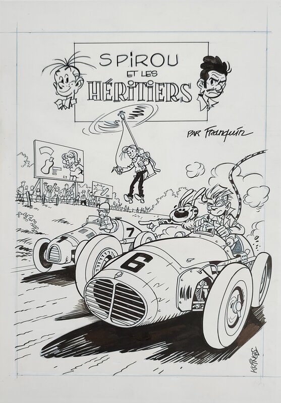 Jean-Marc Krings, André Franquin, Spirou et les Héritiers - Couverture d'album BD revisité - Illustration originale