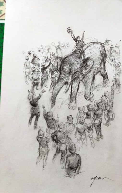Éléphants par René Follet - Illustration originale