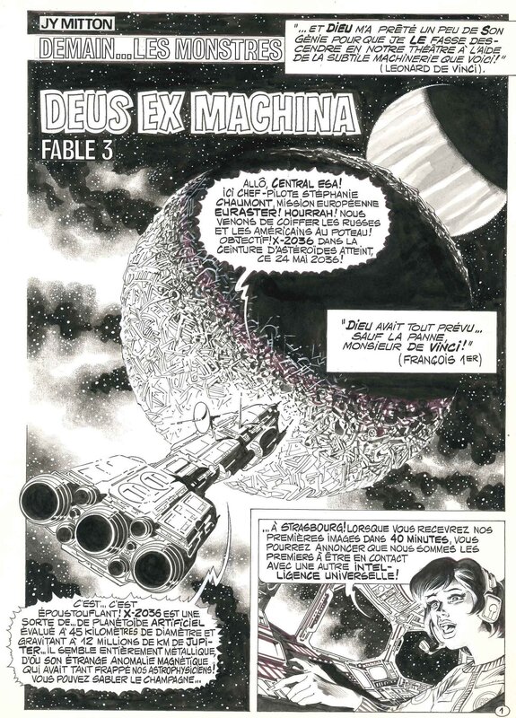 Mitton, Demain...les Monstres, Fable 3, Deus Ex Machina, planche n°1 de titre, 1990. - Planche originale