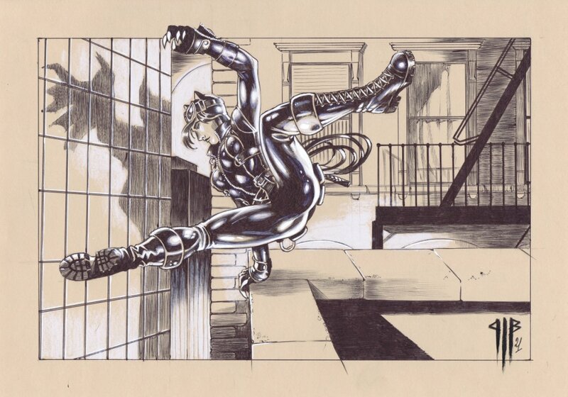 Philippe Bringel, Catwoman saute du toit - Illustration originale