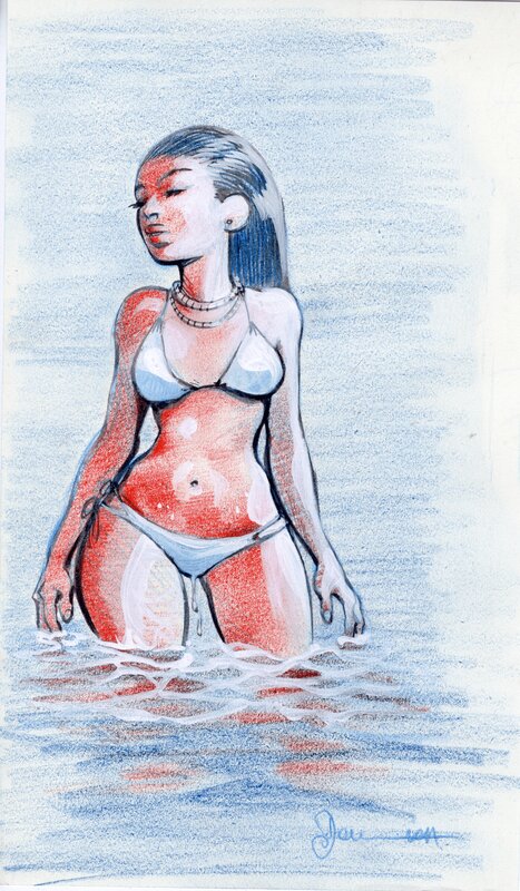 Dan Verlinden, Illustration originale - Femme au maillot de bain - Galerie Nicolas Sanchez - Original Illustration