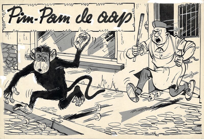 Pim-Pam de aap par Buth - Illustration originale