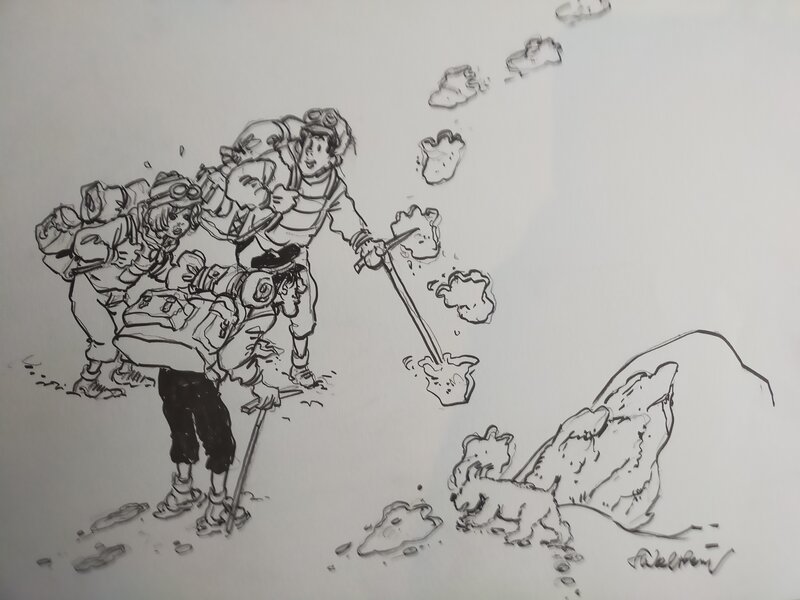 Hommage à Hergé par François Walthéry - Illustration originale