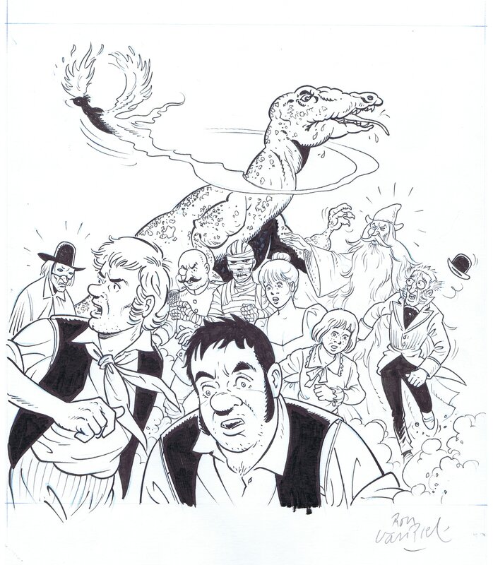 Ron Van Riet, Robert en Betrand - originele tekening in inkt - alle slechteriken - Illustration originale