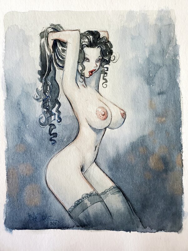 Jean-Baptiste Andréae, PIN-UP illustration originale couleur - Original Illustration