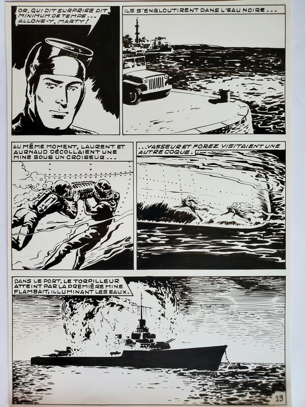 Jean-Paul Decoudun, TEMERAIRE n°72  TOMIC - L'AVENTURE SOUS-MARINE  planche originale - Comic Strip