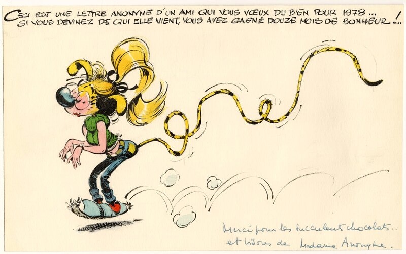 André Franquin, Dessin original pour une carte de voeux pour un ami - Planche originale