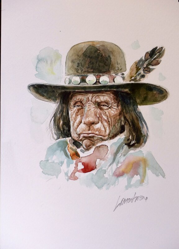 Lamontagne - Wild West - Vieil indien - Illustration originale