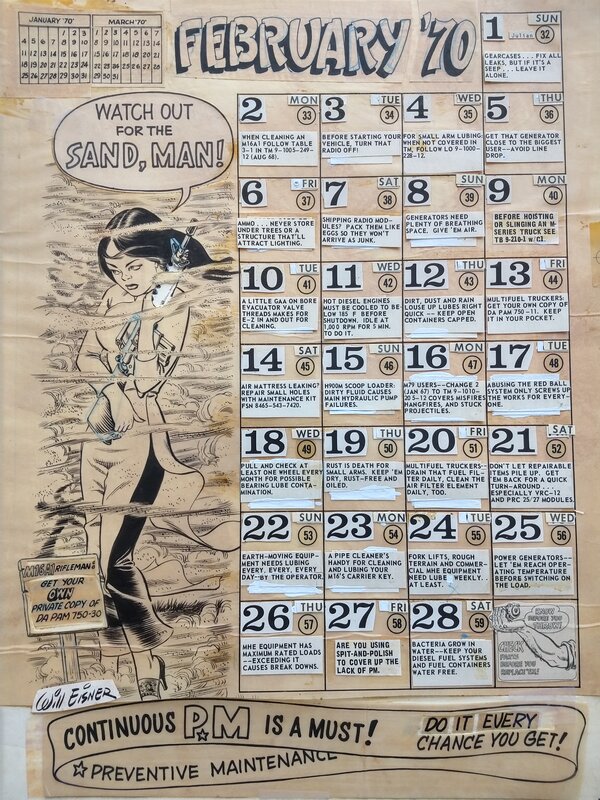 For sale - Will Eisner: Preventive maintenance calendar February 1970 - Original Illustration
