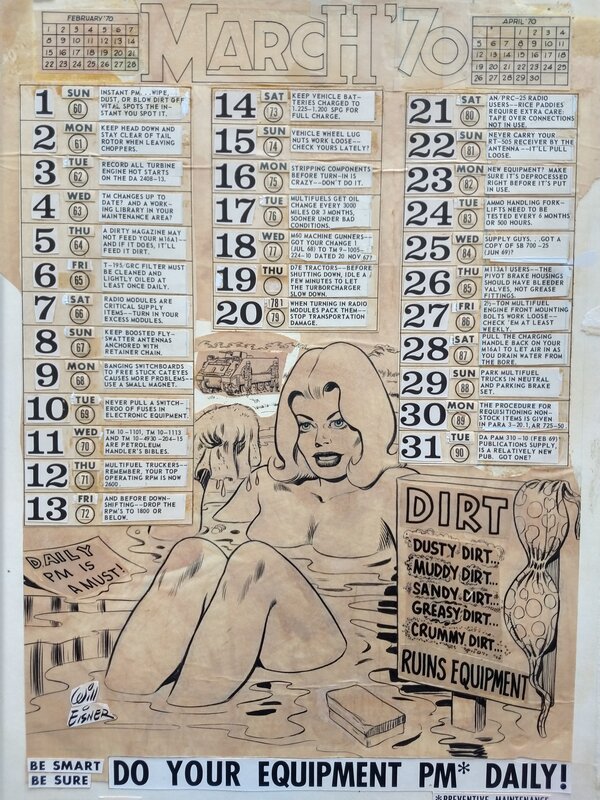 En vente - Will Eisner: Preventive maintenance calendar March 1970 - Illustration originale