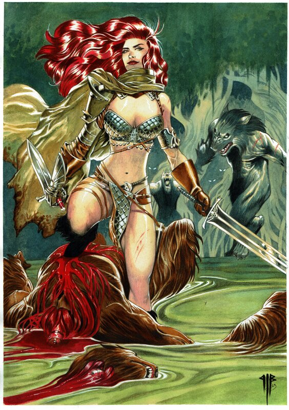 En vente - Philippe Bringel, Red sonja et la clan des loup-garou - Illustration originale