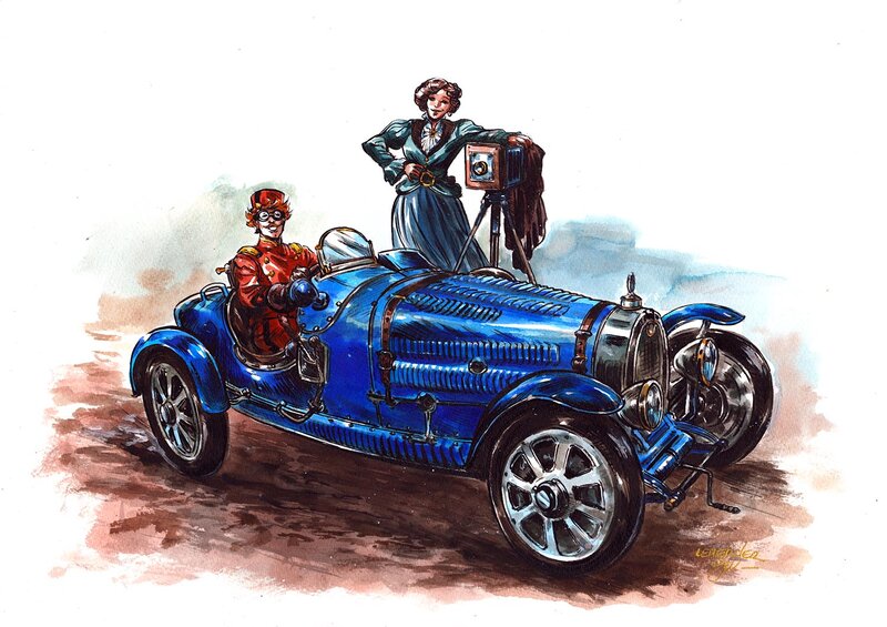 Bugatti bleue by Gwendal Lemercier - Original Illustration