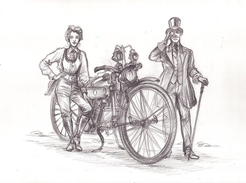En vente - Moto steampunk par Gwendal Lemercier - Illustration originale