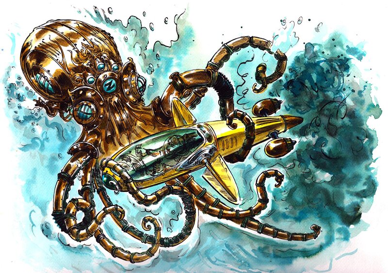 Pieuvre steampunk by Gwendal Lemercier - Original Illustration