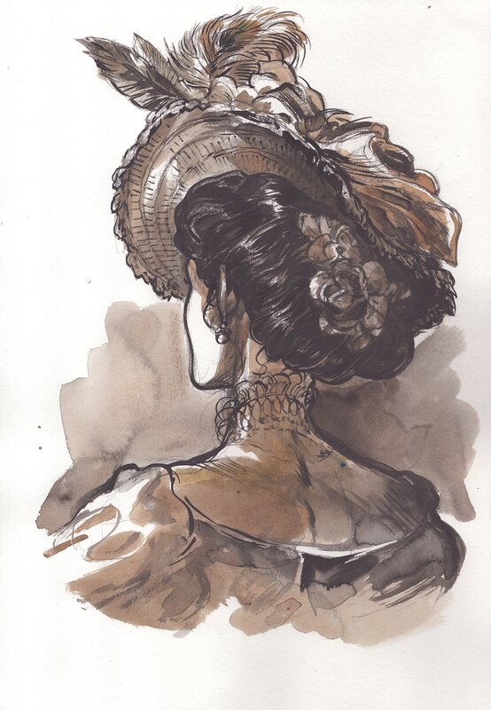 En vente - Gwendal Lemercier, Femme au chapeau n°3 - Illustration originale