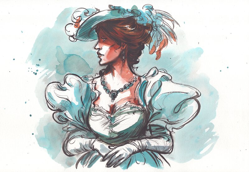 En vente - Gwendal Lemercier, Femme au chapeau n°4 - Illustration originale
