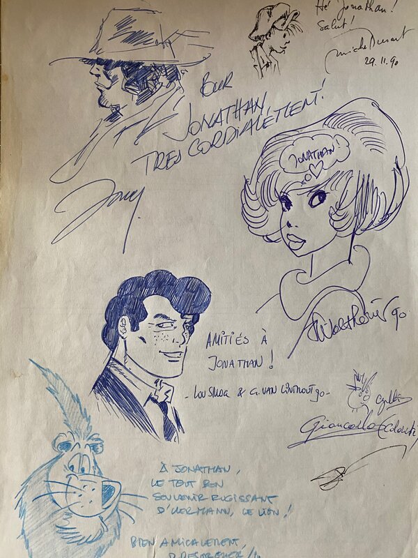 collectif de dessinateurs, François Walthéry, Daniël Desorgher, Georges Van Linthout, Tusart, Collectif de dessinateurs, ensemble d'illustrations originales. - Sketch