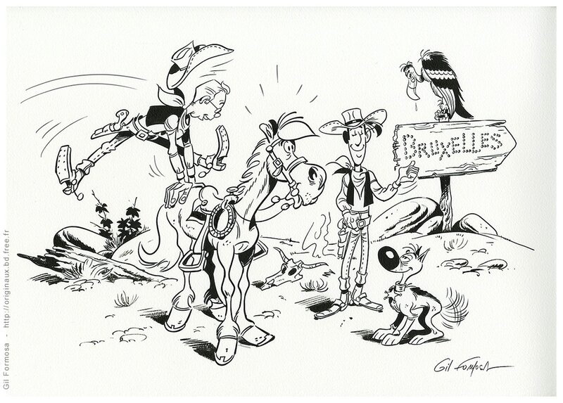 En vente - LUCKY LUKE PAPA par Gil Formosa - Illustration originale