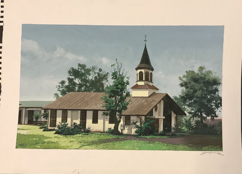 For sale - Esad Ribic, Louis Vuitton Travel Book - Hawaiian Church - Original Illustration