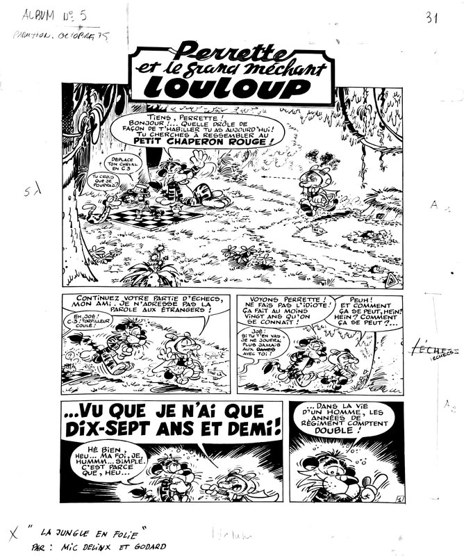 Mic Delinx, Christian Godard, La JUNGLE EN FOLIE - album 5 - Perrette et le Grand Méchant Louloup - planche n°1 - Comic Strip