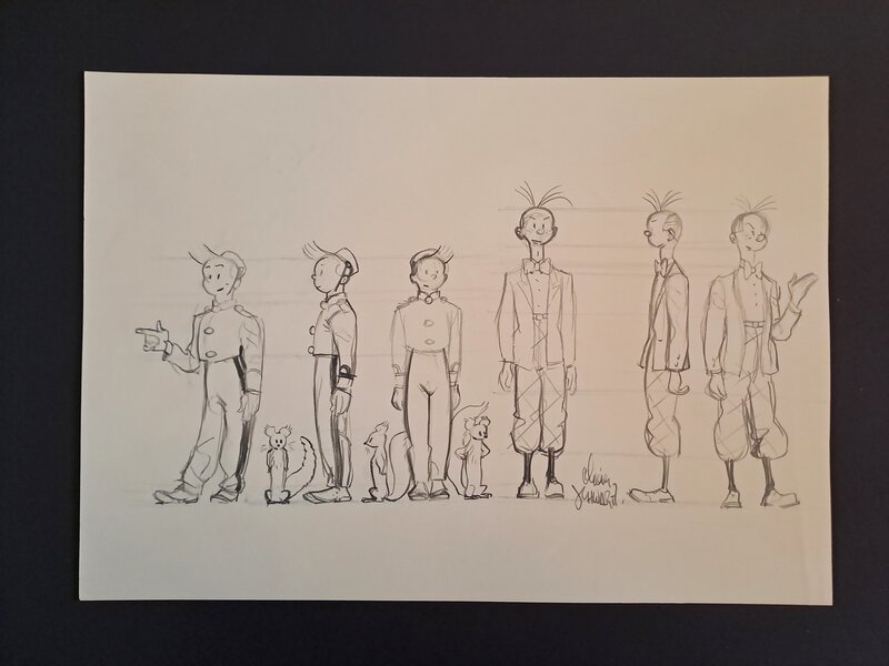 Olivier Schwartz, Spirou et Fantasio ( Essai de personnages) - Original Illustration