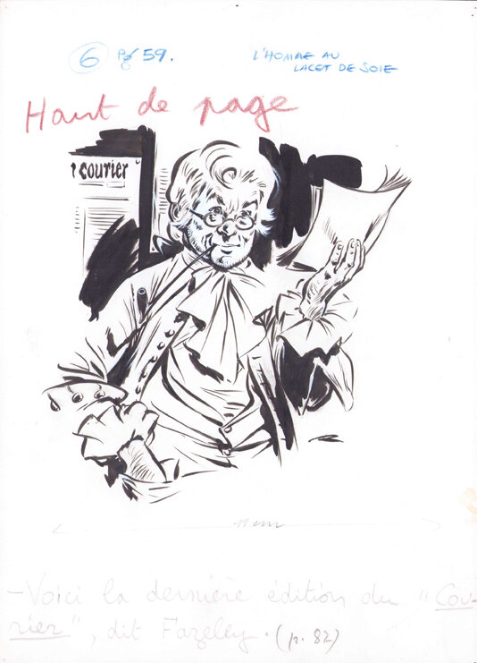 René Follet | 1957 | L’Homme au lacet de soie - Illustration originale