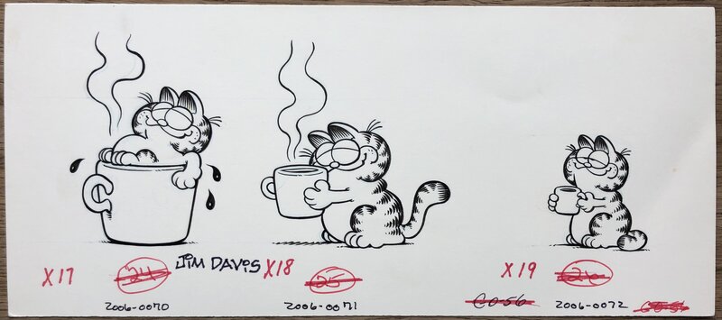 For sale - Jim Davis - Garfield - 3 Coffee-themed Illustrations - 1980's - Original Illustration