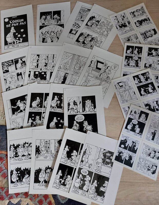En vente - Éric Ivars, Mini album de bande dessinée: L'odeur ne paie pas. Format A4 16 pages - Planche originale