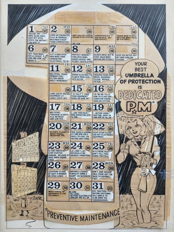 En vente - Will Eisner, Preventive maintenance calendar July 1969 - Illustration originale
