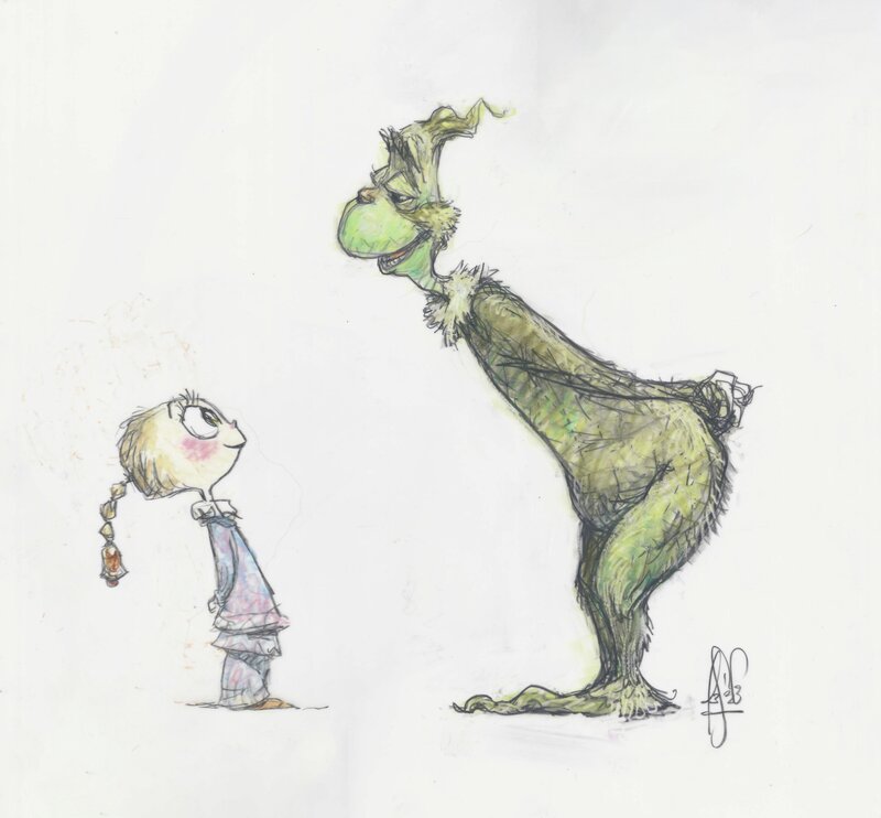 For sale - Grinch with girl by Peter De Sève - Sketch