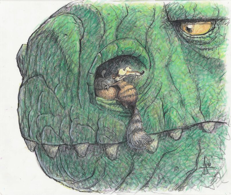For sale - Peter De Sève, Ice Age “Scrat in dinosaur nose” - Sketch