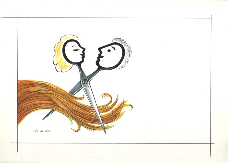 En vente - Léo Kouper - Illustration étude publicitaire coiffure - Planche originale