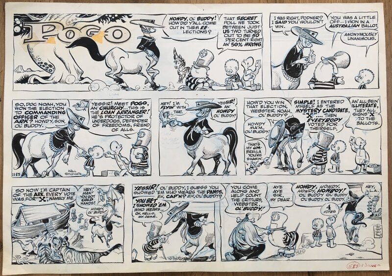 For sale - Walt Kelly - Pogo Sunday - Pandemonia - Lyndon B. Johnson - 13.11.1966 - Comic Strip