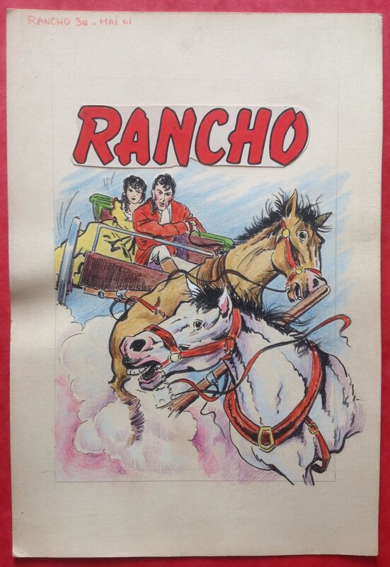 For sale - Atelier Chott, Jacques Devaux, studio Artevèze G., Fergal, Atelier Chott , Couverture Originale inédite au Crayon de Couleur Rancho 34 Spécial ( Cheval ) , Petit Format Atelier Chott 1961 - Original Cover