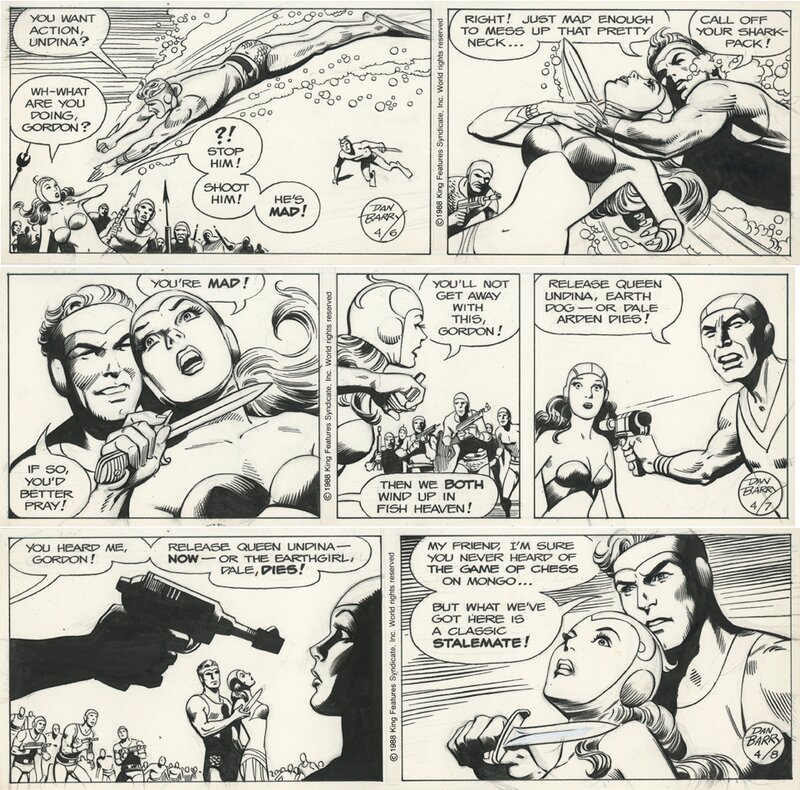 Dan Barry - Flash Gordon 3 consecutive Daily Strips (1988) - Comic Strip