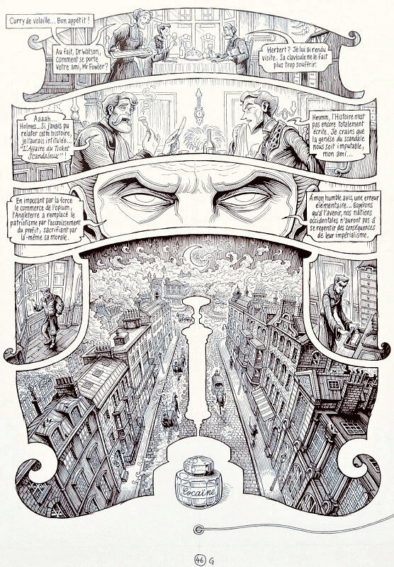 Benoît Dahan, Cyril Lieron, Conan Doyle, Dahan, Dans la tête de Sherlock Holmes, Tome 2, planche n°46, 2021. - Comic Strip