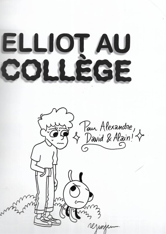 Théo Grosjean, Dédicace sur le tome 2 d' Elliot au collège - Dédicace